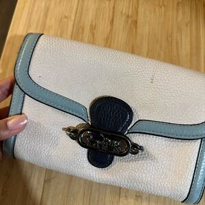 Coach White and Black Clutch with Blue Trim